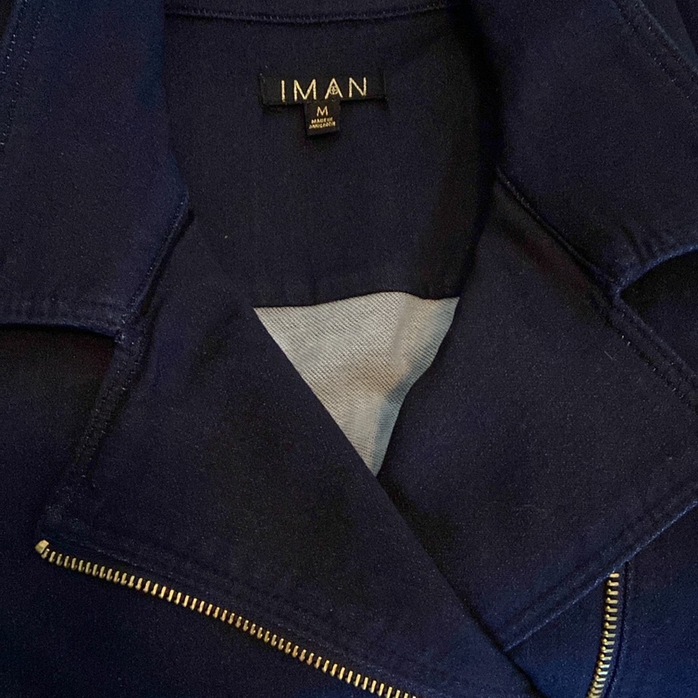 IMAN Denim Moto Jacket Dark Indigo Medium - Picture 12 of 12